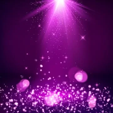 Blurred lights bokeh. Light rays and golden falling glittering dust. Magic ba Stock Illustration