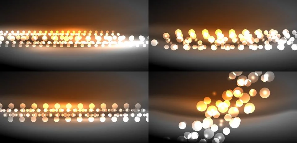 Blurred lights create warm glow. Bokeh effects dominate dark background. Four Stock Illustration
