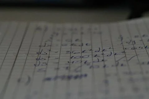 Blurred macro handwritten math equations notebook page Stock Photos