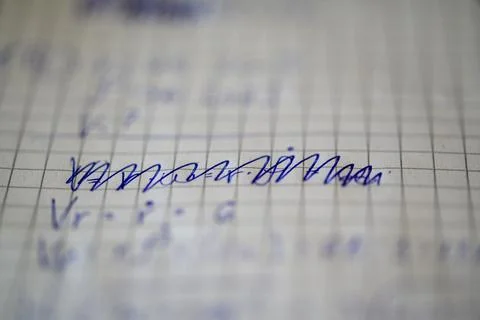 Blurred macro handwritten vector equation notes Foto stock
