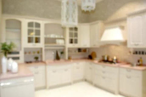 Blurred modern kitchen as background Stock Photos