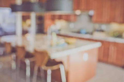 Blurred Modern Kitchen with Retro Instagram Style Filter Stock-Fotos