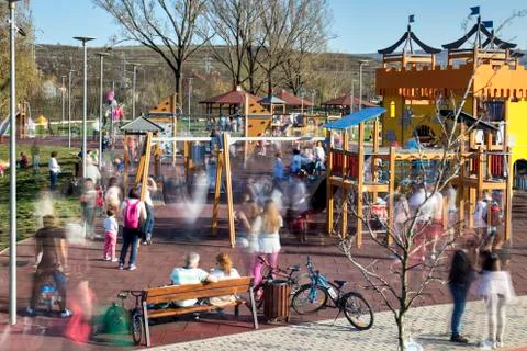 Blurred motion of people in the park Stock Photos