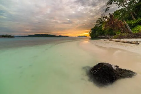 Blurred motion seascape at sunset Foto stock