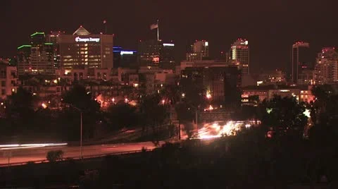 Blurred Motion View of Nighttime Traffic Stock-Footage 19259177