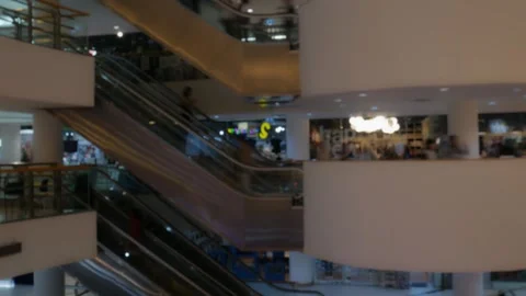 Blurred of multiple escalators in a shopping mall Stock Footage 325694929