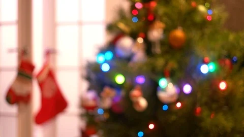 Blurred New Year tree with twinkling lights. Stock Footage 92595355