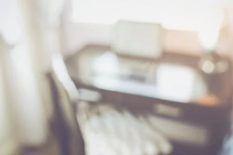 Blurred Office with Computer applying Retro Instagram Style Filter Foto stock