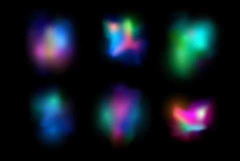 Blurred optical rainbow light flare effect vector set, colorful iridescent glare Stock Illustration