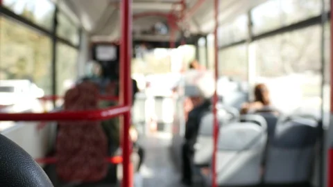 Blurred or Defocus video of from the back seat inside of the bus. Stock Footage 97728948