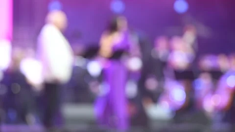 Blurred Orchestra Performance With Musicians and Singers on a Stage 4k Stock Footage 314070869
