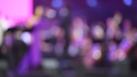 Blurred Orchestra Performance With Musicians and Singers on a Stage, Backgr.. Stock Footage 314070879