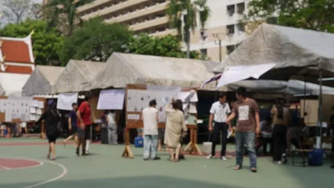 Blurred outdoor voting polling station area Stock Footage 329435262