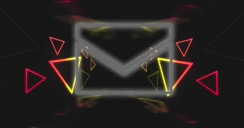 Blurred outline sharpening, neon envelope glowing and triangles pulsing to Stock Footage 329702796