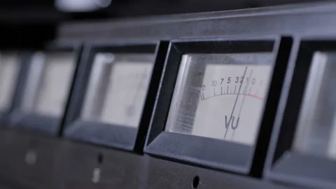 Blurred panel with VU meters in record studio Stock Footage 114994351