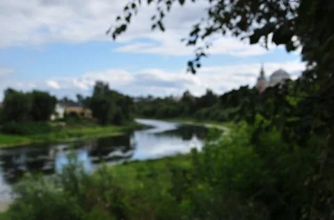 Blurred panorama of the river. Stock Photos