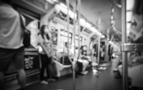 Blurred, Passenger inside sky train in Bangkok, Transportation backgrounds Foto stock