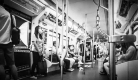 Blurred, Passenger inside sky train in Bangkok, Transportation backgrounds Foto stock