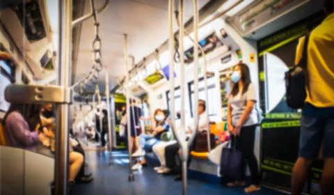 Blurred, Passenger inside sky train in Bangkok, Transportation backgrounds Foto stock