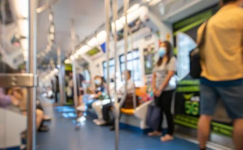 Blurred, Passenger inside sky train in Bangkok, Transportation backgrounds Foto stock