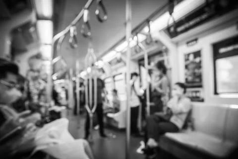 Blurred, Passenger inside sky train in Bangkok, Transportation backgrounds Foto stock
