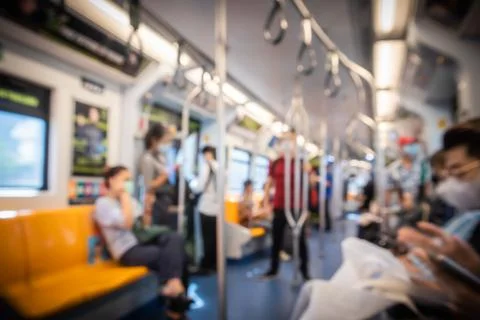 Blurred, Passenger inside sky train in Bangkok, Transportation backgrounds Foto stock
