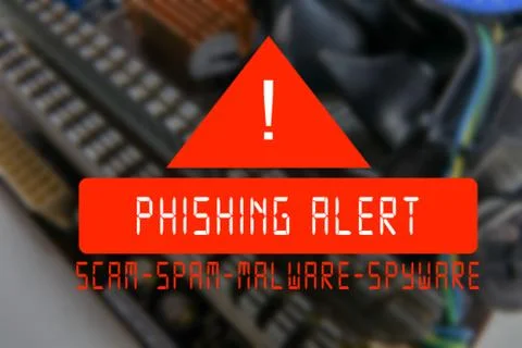Blurred PCB Closeup of electronic circuit board with CPU processor with PHISH Stockfoto's