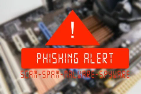 Blurred PCB Closeup of electronic circuit board with CPU processor with PHISH Stock Photos