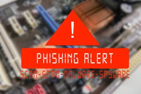 Blurred PCB Closeup of electronic circuit board with CPU processor with PHISH Stock Photos