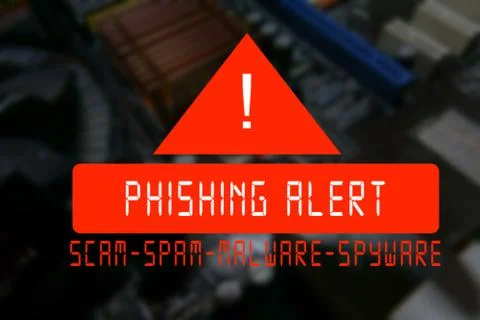 Blurred PCB Closeup of electronic circuit board with CPU processor with PHISH 스톡 사진