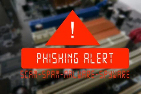 Blurred PCB Closeup of electronic circuit board with CPU processor with PHISH 写真素材