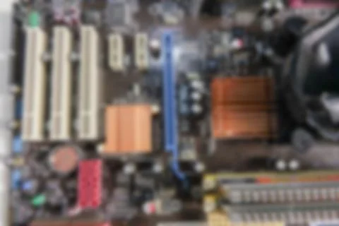 Blurred PCB Closeup of electronic circuit board with CPU processor. 스톡 사진