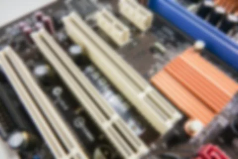 Blurred PCB Closeup of electronic circuit board with CPU processor. 스톡 사진