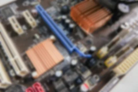 Blurred PCB Closeup of electronic circuit board with CPU processor. 스톡 사진