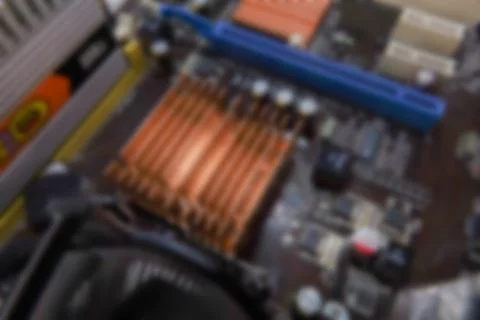 Blurred PCB Closeup of electronic circuit board with CPU processor. 写真素材