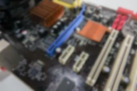 Blurred PCB Closeup of electronic circuit board with CPU processor. 写真素材