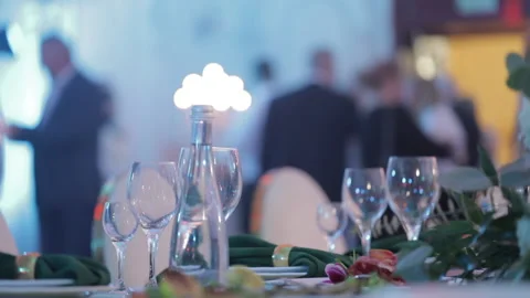 Blurred people on the background of the festive table Stock Footage 166506190