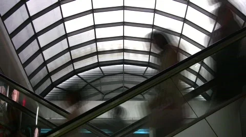 Blurred People on Escalator Stock Footage