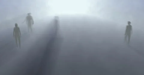 Blurred People, spirits walking in fog, mist, after life plane Stock Footage