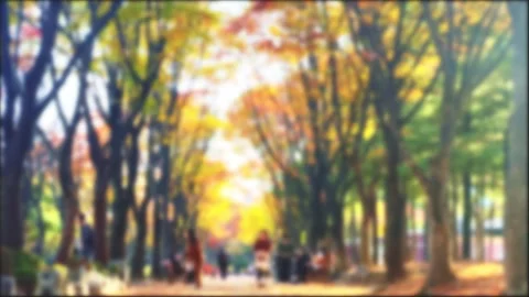 Blurred, People taking a walk in a falling leaf park Stock Footage 291534066