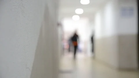 Blurred people walking down the hall. Students in school passage. Pupils Video stock 121815674