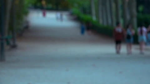 Blurred People Walking Through Retiro Park In Madrid During Golden Hour Vídeos de archivo 344914495