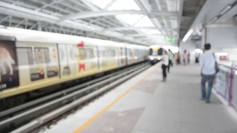 Blurred photo of passengers on sky train station Stock Footage 83741981