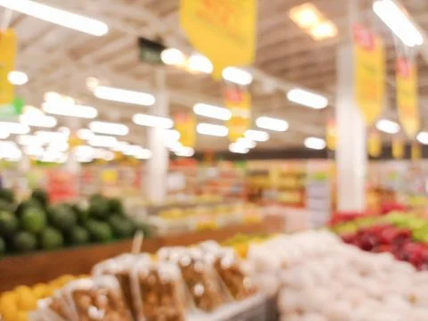Blurred picture of supermarket Stock Photos