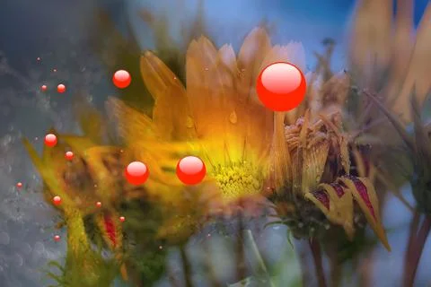 Blurred plants  with red bubbles in front Stock Illustration