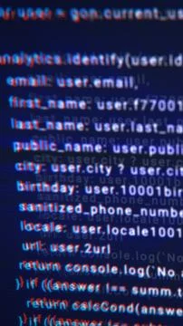 Blurred programming code on dark screen, symbolizing software development, .. Stock Illustration