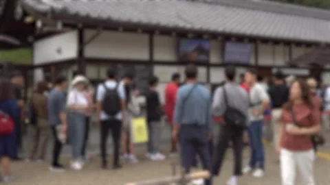 Blurred Queue of People at Ticket Office to Temple in Japan Stock Footage 267424850