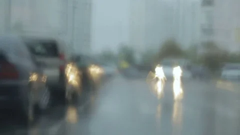 Blurred raindrops on the windshield of the car Stock-Footage 79266851