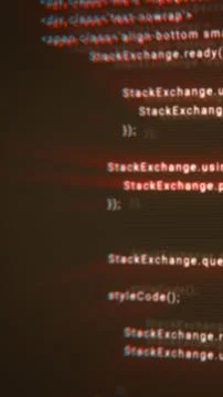 Blurred red-blue distorted code lines displayed on a dark screen, creating .. Stock Illustration