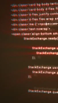 Blurred red-blue distorted code lines displayed on a dark screen, creating .. Stock Illustration